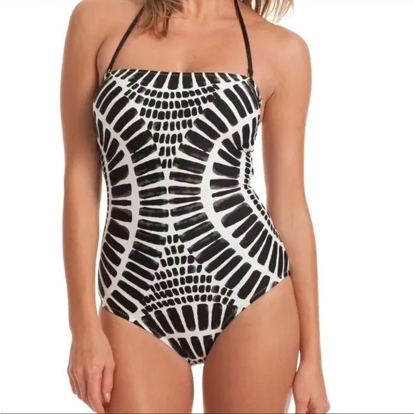 Trina Turk Black and White Algiers Bandeau One Piece Swimsuit Size 4 - Picture 1 of 7